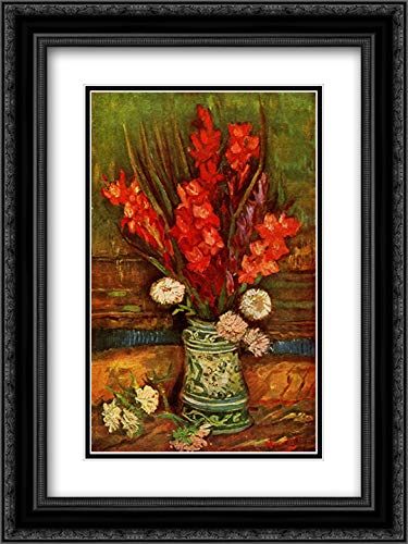 Vincent van Gogh Red Gladiolas Art Print - 18x24 Double Matted Museum Quality Framed Vase Painting - Perfect for Living Room, Bedroom & Office Decor