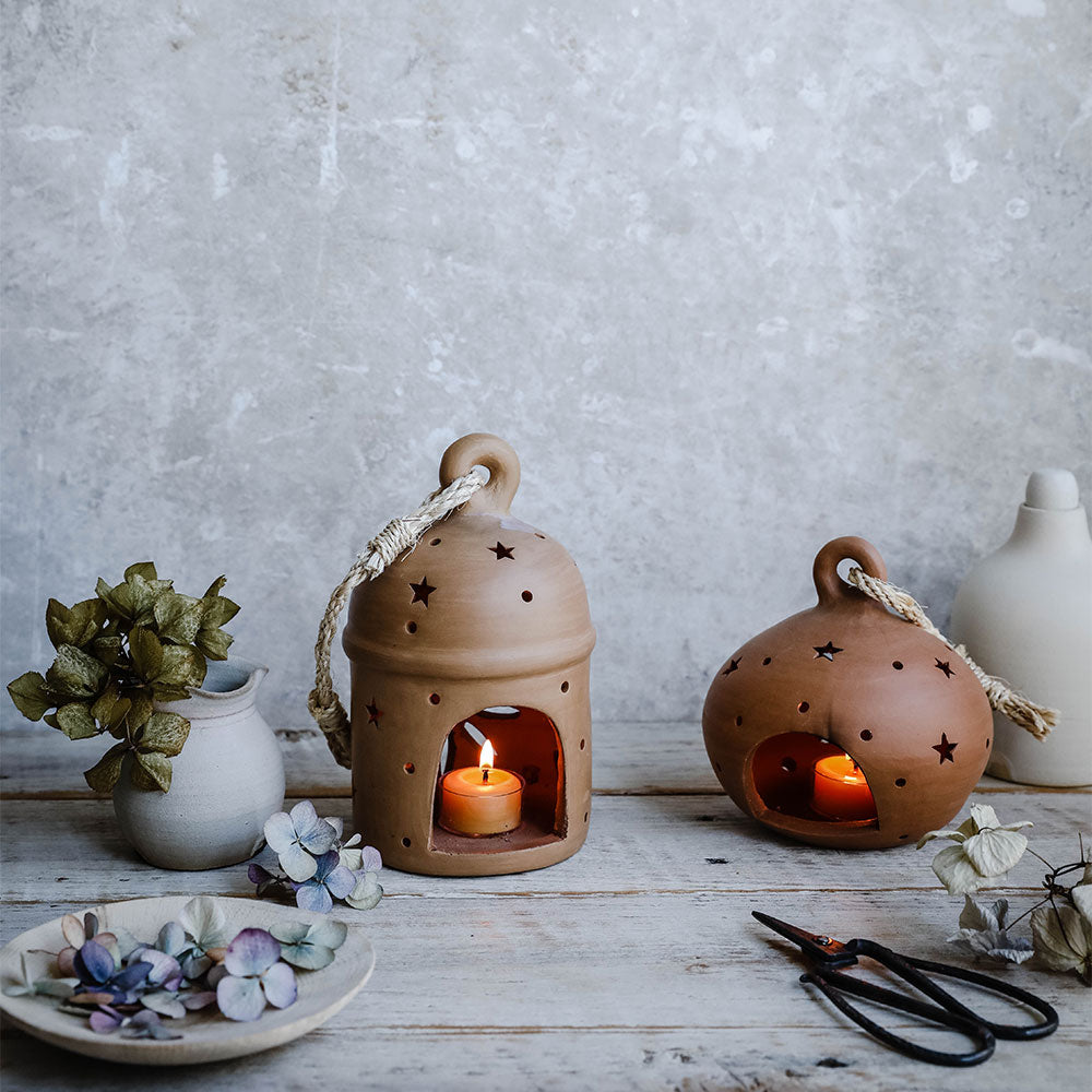 Handmade Terracotta Lantern - Rustic Outdoor & Indoor Decorative Lighting for Patio, Garden, or Home Decor
