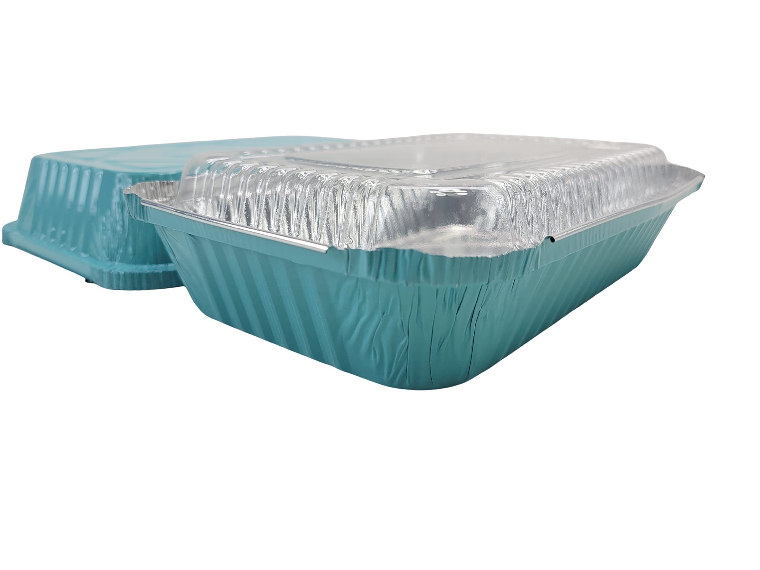 KitchenDance 1.5 LB Colored Aluminum Foil Oblong Pan with Plastic Lid - Durable Shallow Foil Containers for Cooking, Baking, Freezing & Food Storage - Perfect for Restaurants, Catering & Home Kitchens (6417P)
