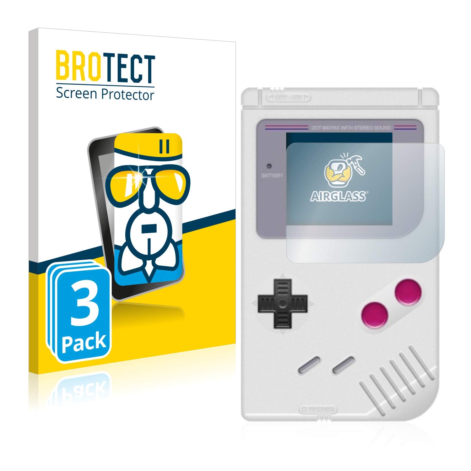 Brotect Tempered Glass Screen Protector for Nintendo Gameboy (1989) - 3 Pack - 9H Hardness Anti-Scratch Clear Film - Perfect for Classic Gaming Protection & Display Preservation