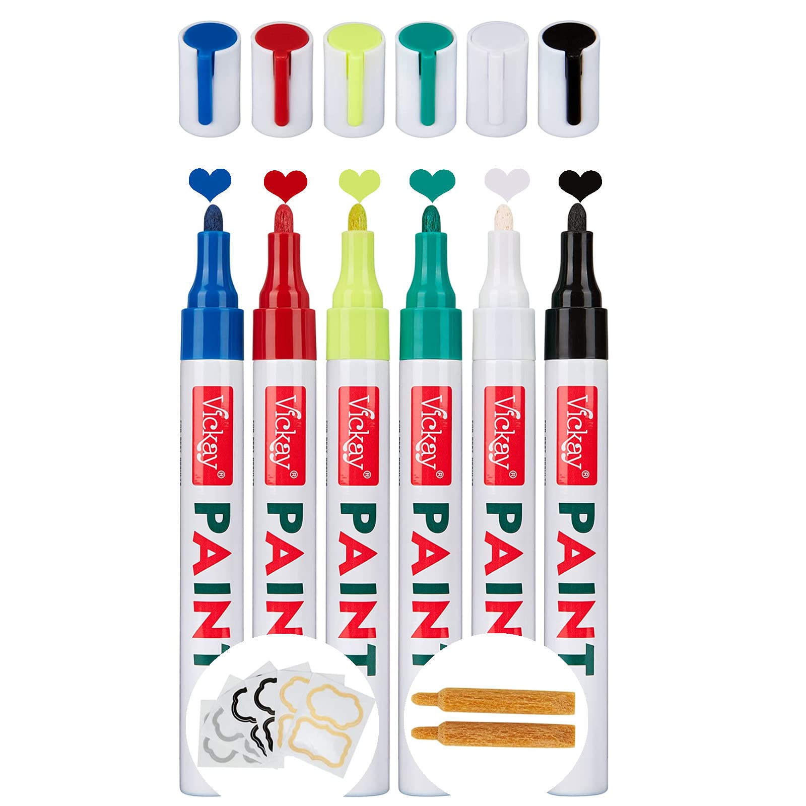 6 Pack 2.0mm Acrylic Paint Markers - Permanent Oil-Based Paint Pens for Ceramic, Glass, Stone & DIY Crafts - Includes 2 Extra Chisel Tips (Black, White, Blue, Red, Yellow, Green) - Perfect for Art Projects, Home Decor & Personalized Gifts