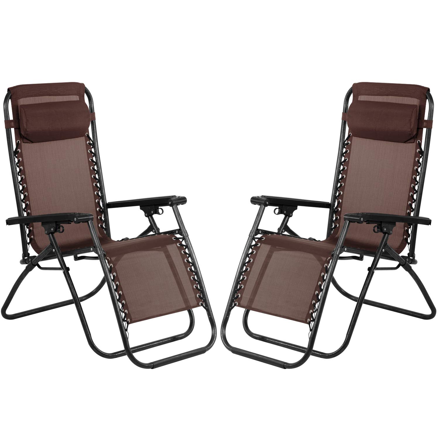 2 Pack Zero Gravity Reclining Lounge Chairs - Padded Adjustable Folding Outdoor Chaise Lounge for Patio, Deck, Yard & Camping - Comfortable Brown Loveseats for Relaxation & Sunbathing