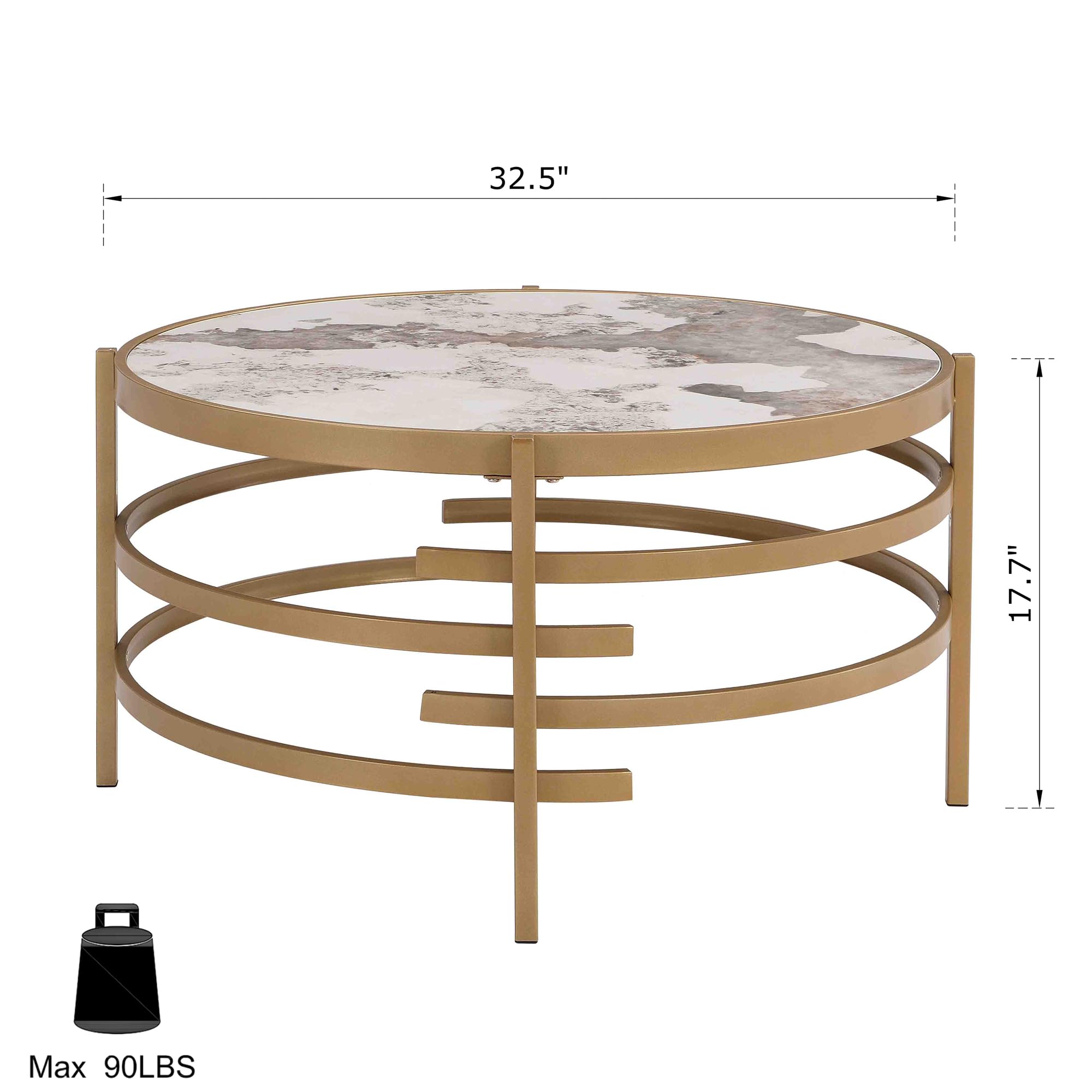 Modern Round Coffee Table & End Table Set of 3 - Gold Metal Frame with Marble Top - Luxury Living Room Furniture for Home & Office - Perfect for Small Spaces, Entertaining Guests & Stylish Home Decor