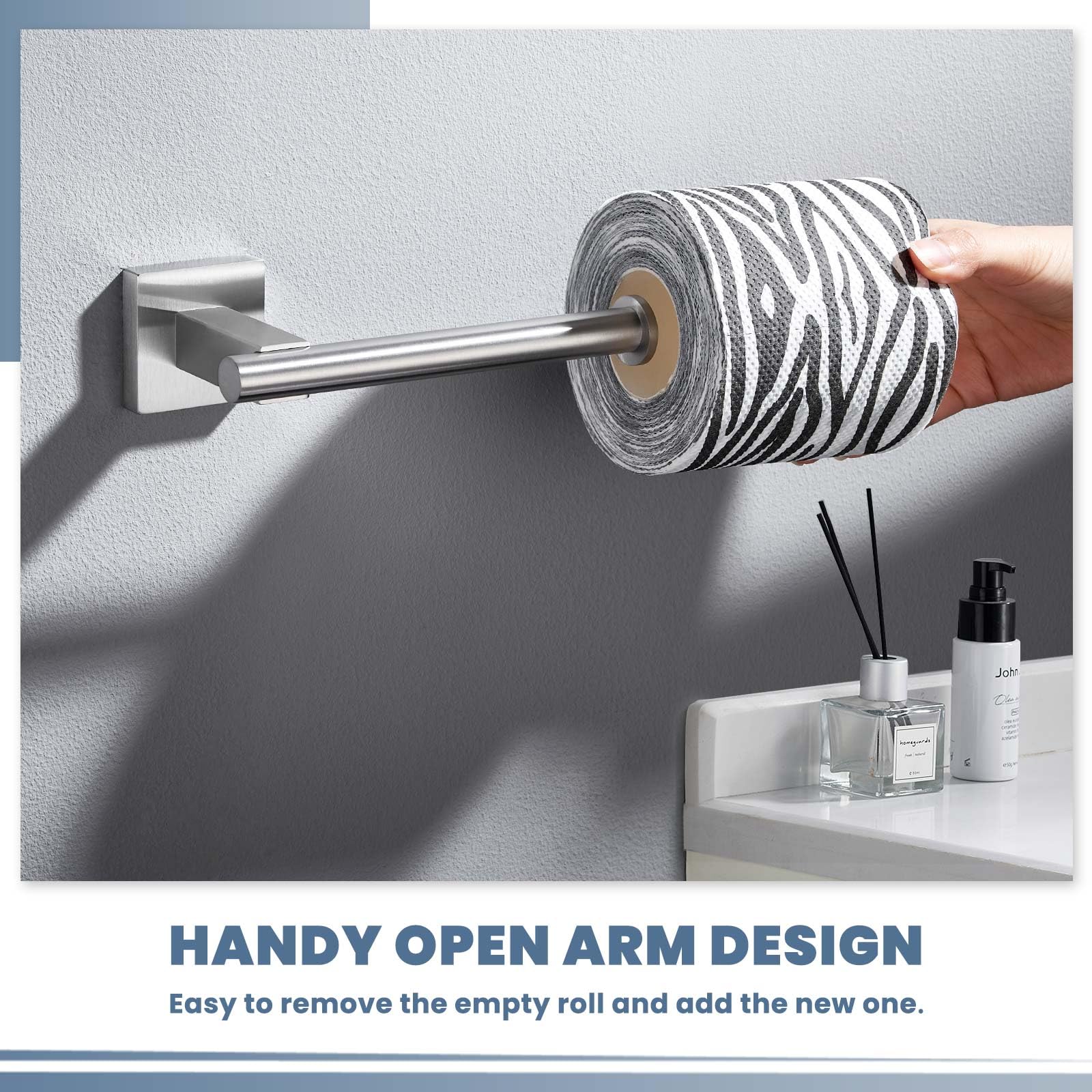 Brushed Nickel Toilet Paper Holder - SUS 304 Stainless Steel Wall Mount Bathroom Tissue Roll Holder with Open Arm Design | Durable & Rust-Resistant for Home, Office, Hotel Restroom Decor