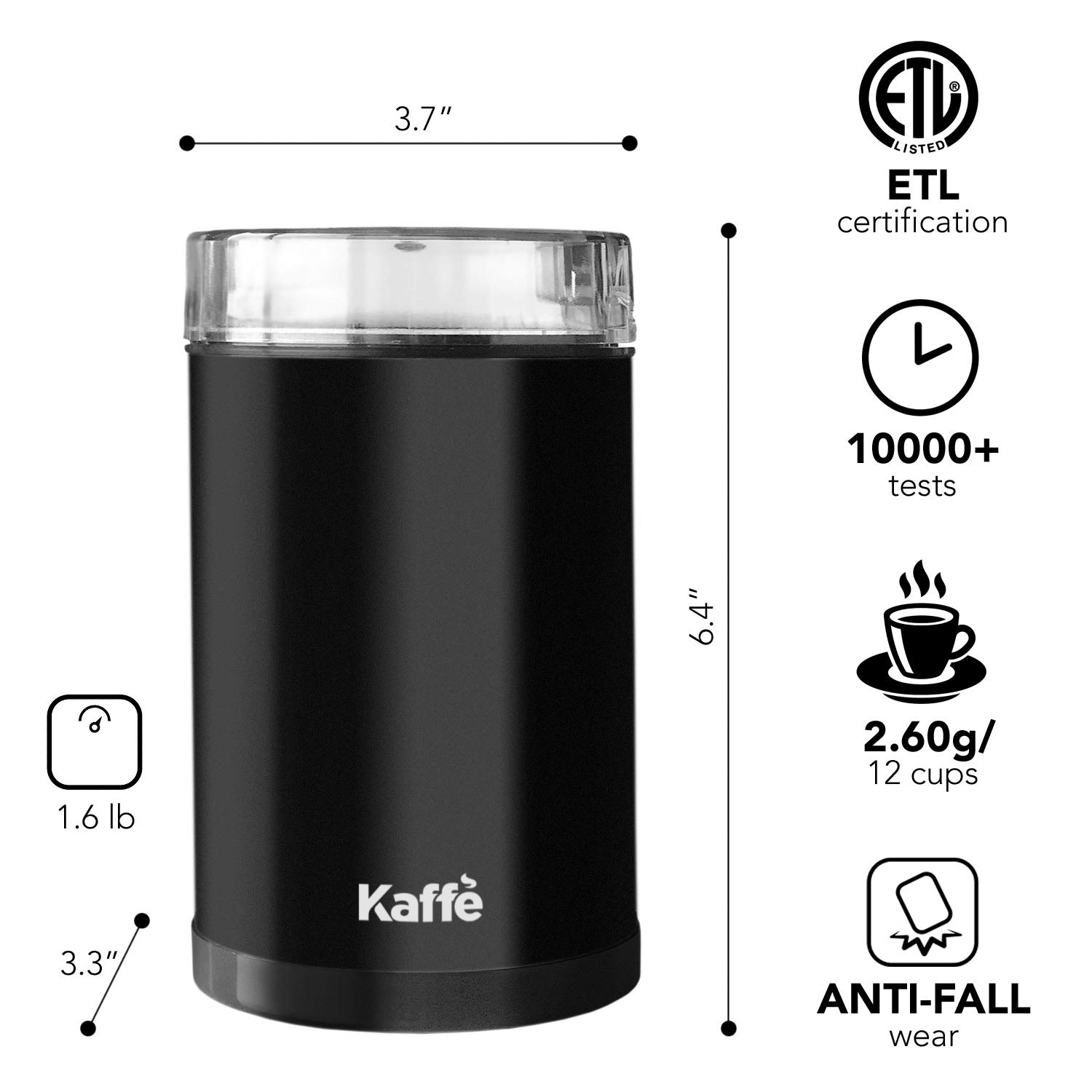 Electric Coffee Grinder with One-Touch Operation & Cleaning Brush - 3 oz Capacity for Fresh Ground Coffee - Perfect for Home Use, Grinds Up to 12 Cups - Easy On/Off Bean Grinder in Black - Ideal for Morning Brews, Office Use & Coffee Enthusiasts