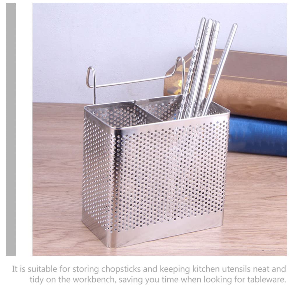 Hemoton 2Pcs Stainless Steel Chopstick & Utensil Holder - Silverware Drainer Basket, Hanging Kitchen Organizer for Efficient Space Saving, Perfect for Countertop & Cabinet Storage