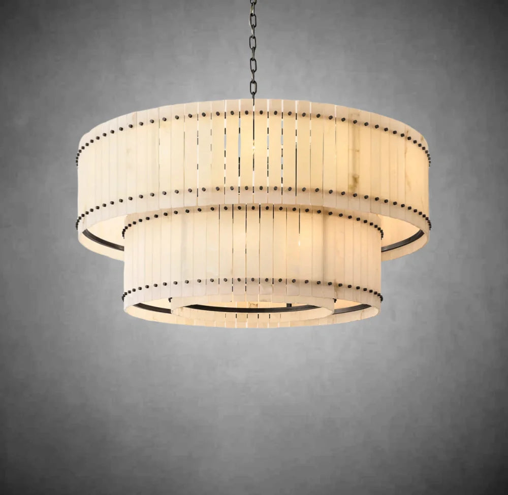 Elegant Alabaster Round Tiered Chandelier - Modern Crystal Ceiling Light Fixture for Dining Room, Bedroom & Living Room Decor