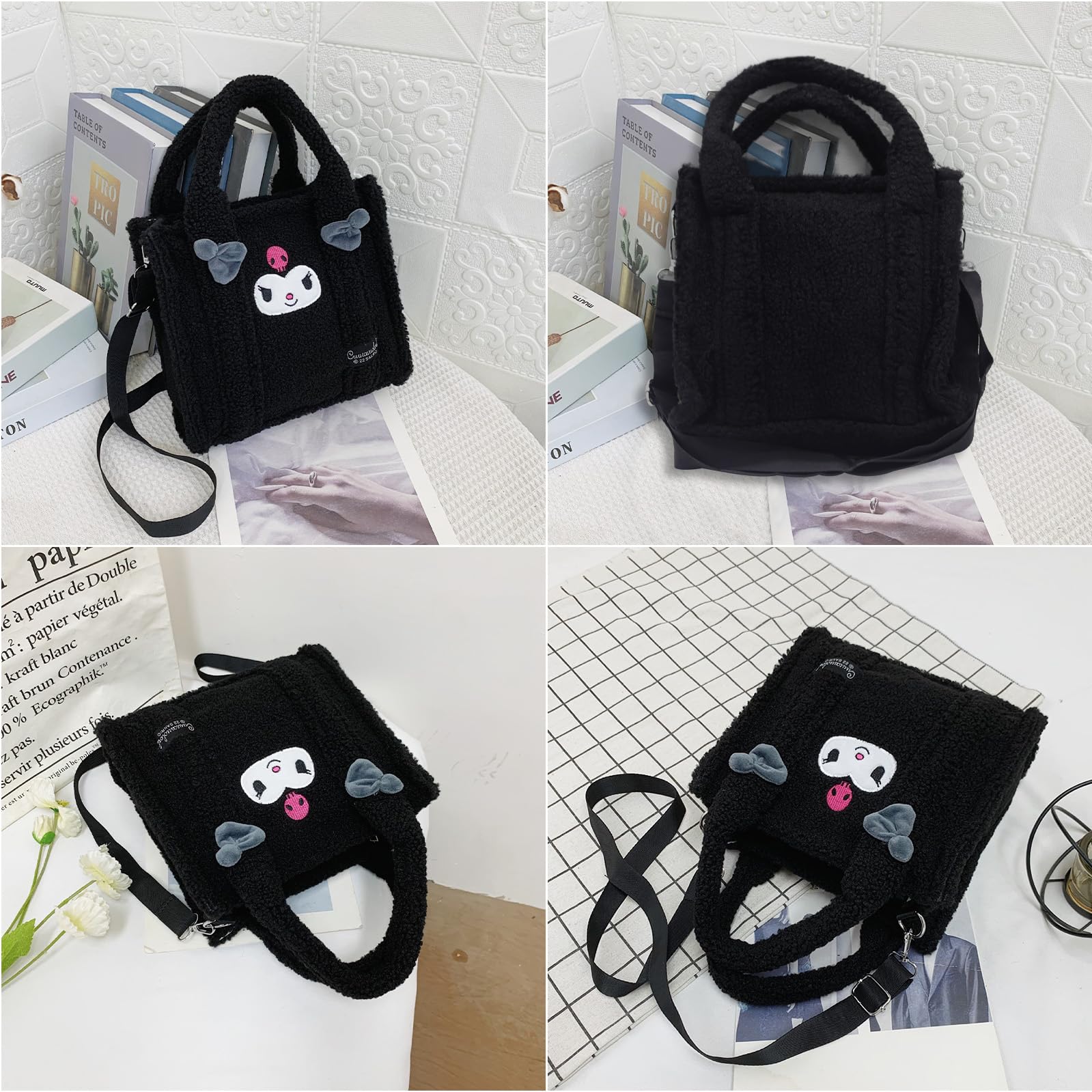Anime Plush Handbag for Women - Cute Zippered Tote Bag with Adjustable Shoulder Strap - Perfect for Cosplay, School, Shopping & Travel Accessories