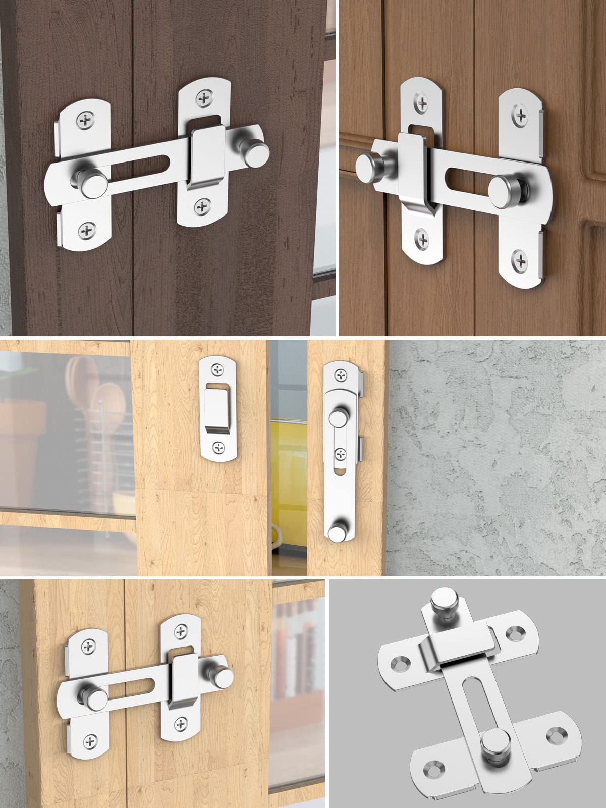 Stainless Steel Sliding Barn Door Lock - Heavy Duty Flip Latch Safety Bolt for Wine Cabinet, Bathroom, Garage, Closet & Outdoor Gates (2 Pack, Silver) | Secure Your Home, Office & Garden Doors
