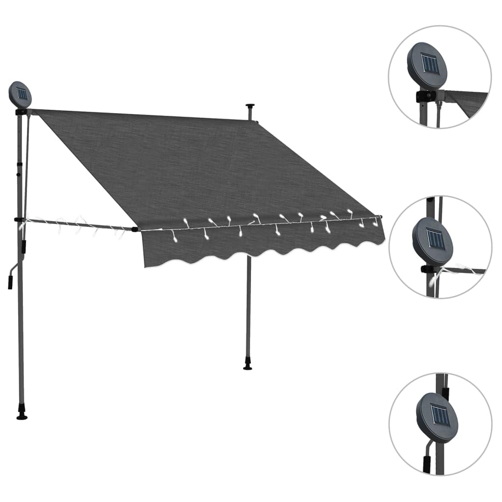 Manual Retractable Awning with LED Lights 59.1