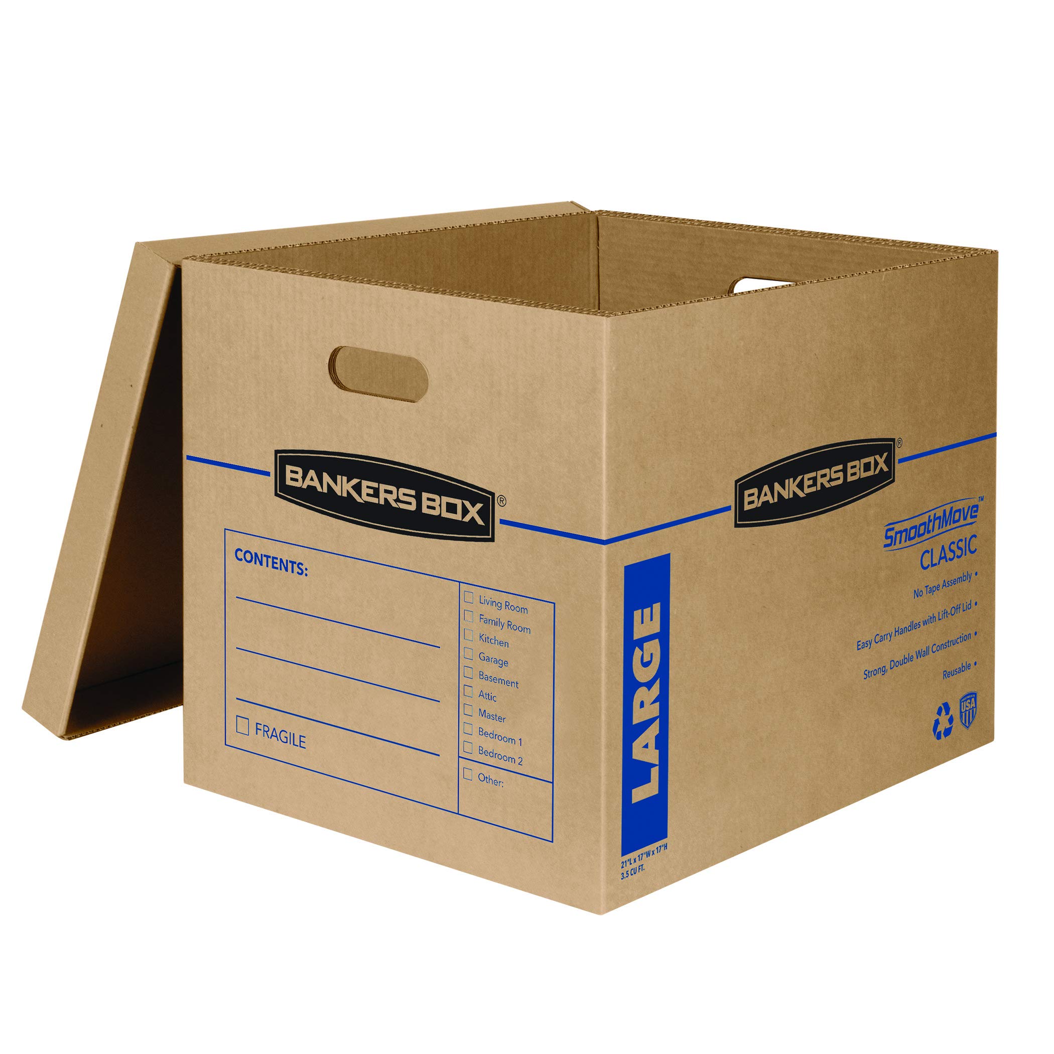 Bankers Box SmoothMove Classic Moving Boxes with Tape-Free Assembly & Easy Carry Handles - Large 21x17x17 Inches (10 Pack) & Tall Wardrobe Boxes 24x24x40 Inches (3 Pack) - Perfect for Home Moving, Office Relocation & Storage Organization