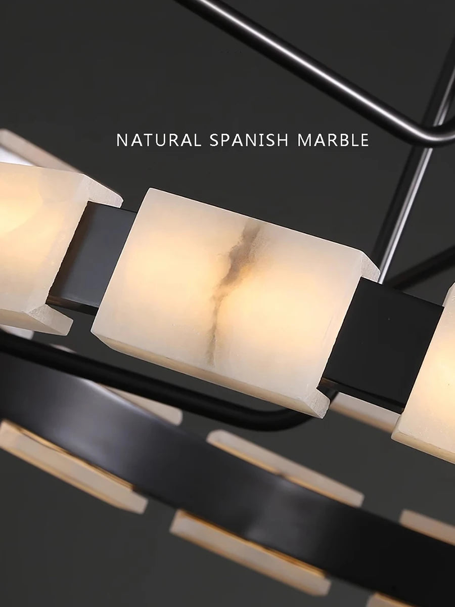 Elegant Spanish Marble LED Chandelier - Modern Crystal Ceiling Light Fixture for Dining Room, Living Room & Bedroom Decor