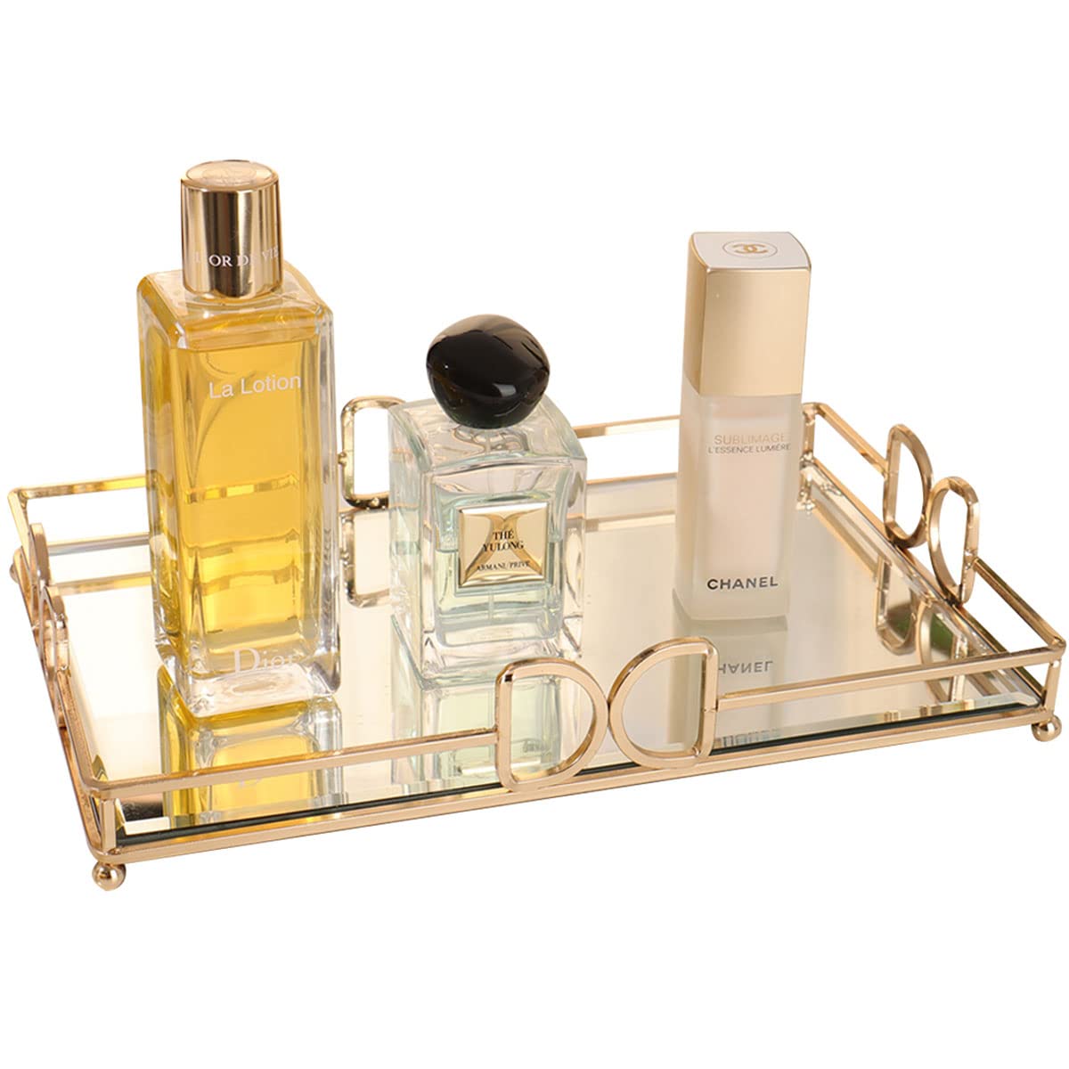 Luxury Gold Mirror Tray - Elegant Vanity Organizer for Makeup & Jewelry, Rust-Proof Glass Tray for Bathroom, Dresser, Bedroom & Home Decor (Perfect for Bridal Showers, Wedding Gifts & Spa Days)