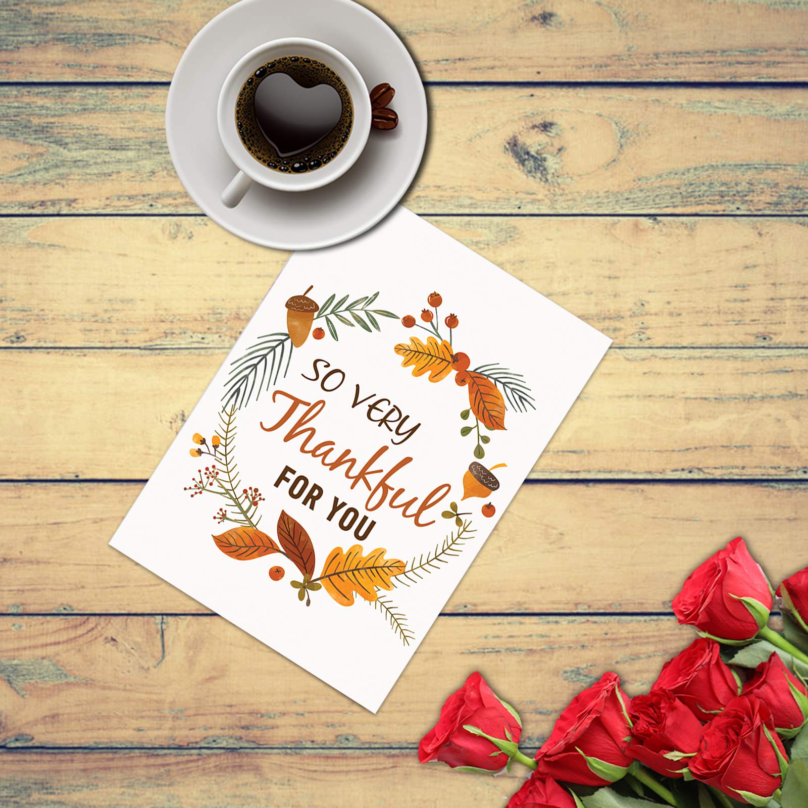 Thankful Greeting Cards Pack of 50 - Thanksgiving Holiday Cards with Envelopes for Gifting