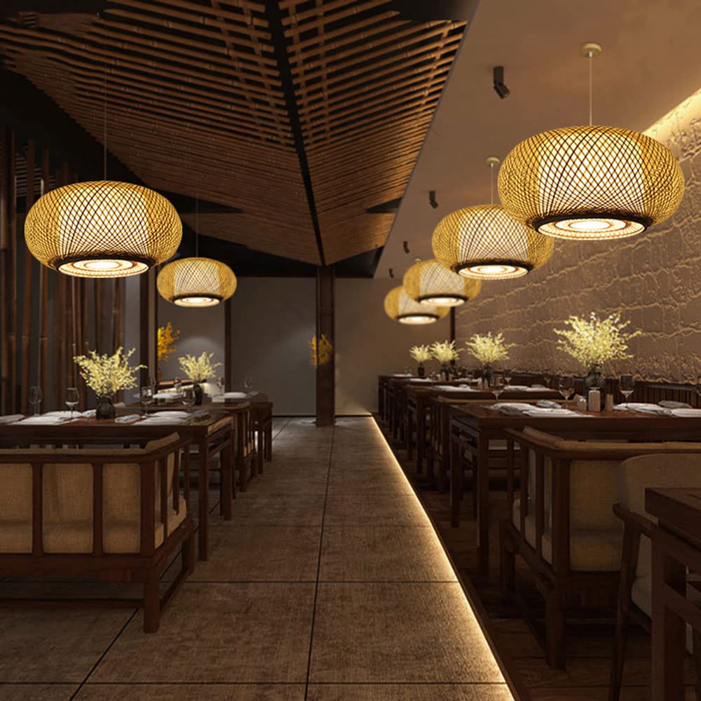 Natural Bamboo Woven Pendant Light - Handcrafted Bamboo Lantern Lampshade for Ceiling | Eco-Friendly Lighting Fixture for Restaurant, Corridor, Living Room, Bedroom & Outdoor Patio Decor