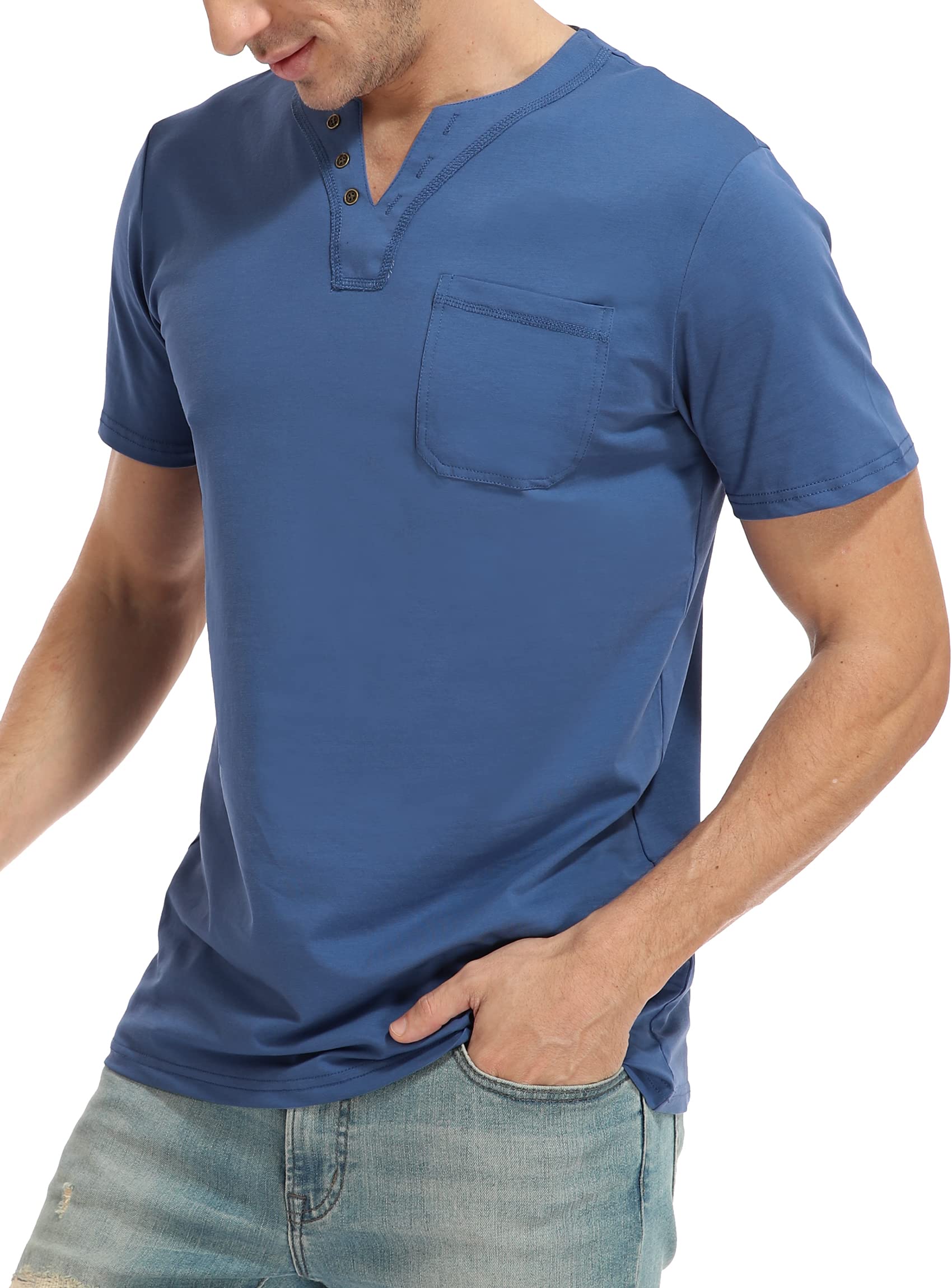 Men's Casual Summer V-Neck Henley T-Shirt - Short Sleeve Pocket Plain Tee Shirt for Outdoor Activities & Daily Wear