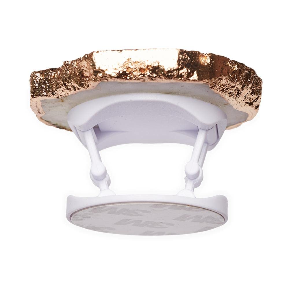 Premium White Agate Crystal Phone Grip Stand - Natural Druzy Quartz Healing Stone with Gold Trim for iPhone & Android Smartphones | Perfect for Home, Office & Travel Use