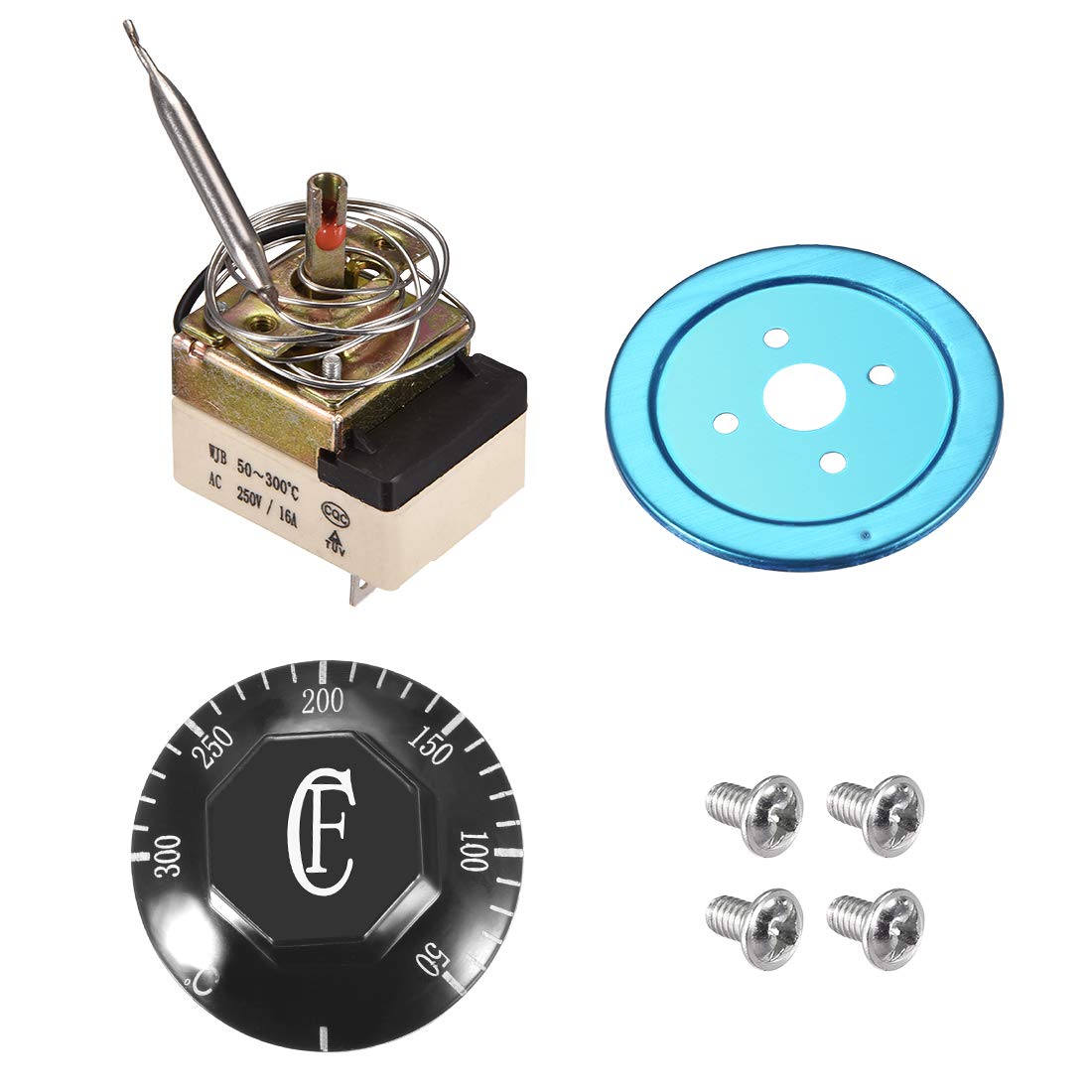 uxcell 1NO 1NC AC 220V 16A 50-300°C Temperature Control Switch with 70cm Capillary Thermostat for Oven, Refrigerator, Heater - Perfect for Home Appliance Temperature Regulation & Industrial Heating Systems