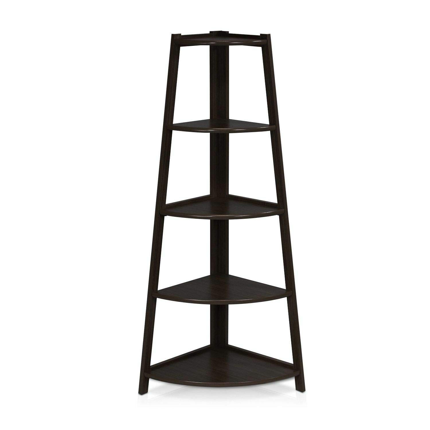 5-Tier Corner Shelf Stand - Wooden Display Storage Rack for Home & Office Decor - Black Bookcase USA - Perfect for Living Room, Bedroom, or Office Organization