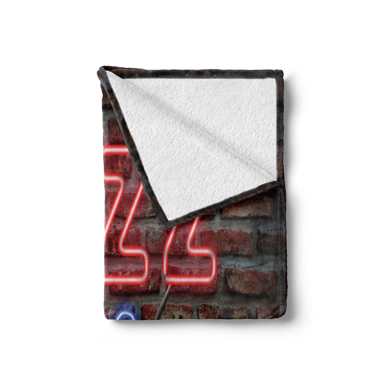 Ambesonne Music Themed Throw Blanket - Neon Jazz Saxophone Print on Brick Wall Design, 50