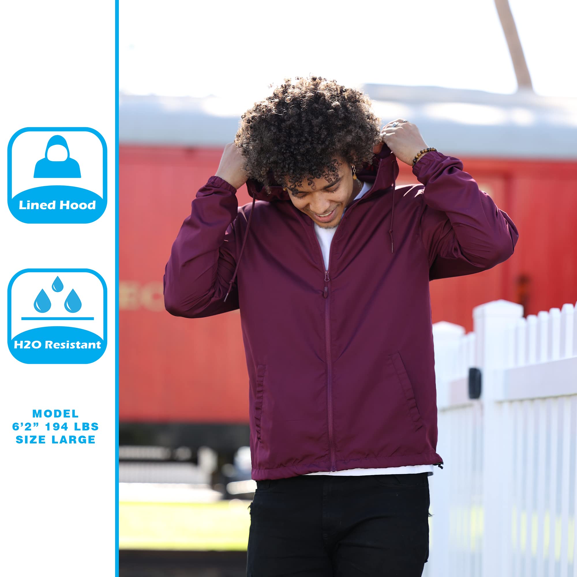 Global Blank Men's Lightweight Water-Resistant Windbreaker Jacket - Perfect for Outdoor Activities, Hiking, Running & Travel