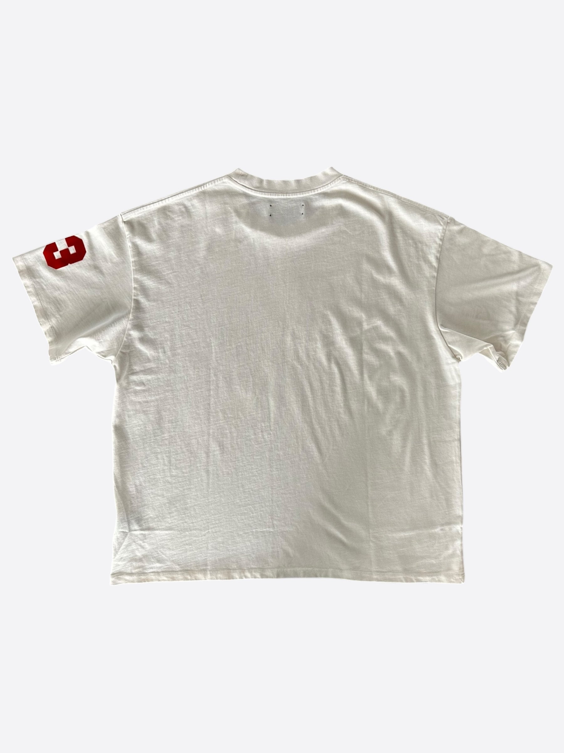 Amiri White & Red Flocked Logo T-Shirt for Men - Stylish Graphic Tee for Casual Wear & Street Fashion