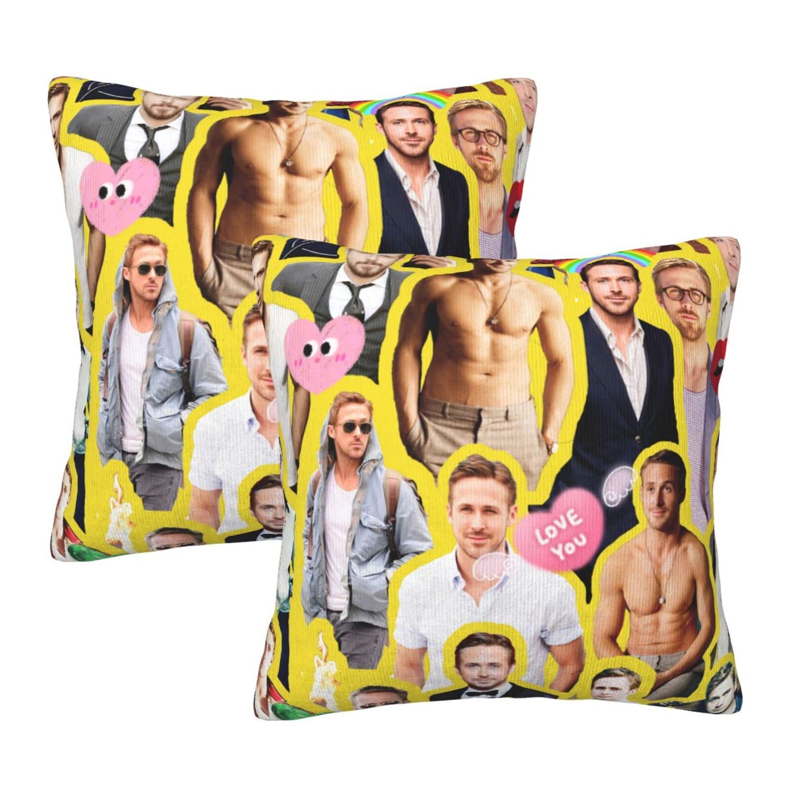 Ryan Gosling Throw Pillow Covers 18x18 - Decorative Zippered Square Cushion Covers for Couch, Sofa, Bed & Office - Soft Indoor Home Decor for Living Room, Bedroom & Car - Perfect Gift for Men & Women