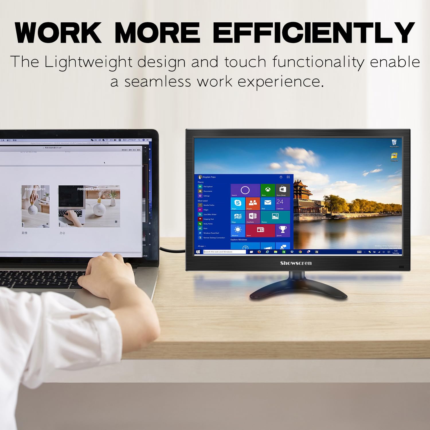 14 Inch Portable Touchscreen Monitor - FHD 1080P HDR Display, 100% sRGB, HDMI/USB-C Connectivity, Built-in Speakers & Adjustable Stand | Perfect for Remote Work, Gaming, and Mobile Office with PC/Laptop/Smartphone