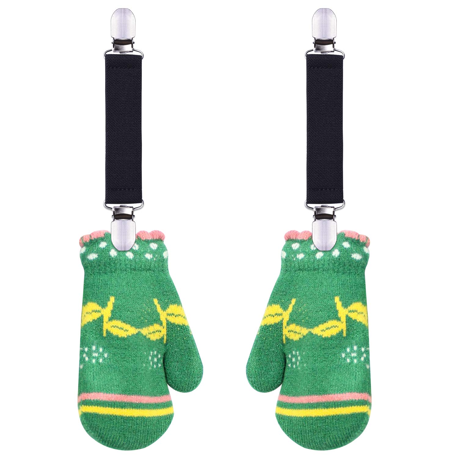 Wisdompro 4-Pack Mitten Clips with Elastic Strap - Winter Glove Holders for Toddlers, Kids & Adults - Keep Gloves Together for Skiing, Snowboarding & Outdoor Activities