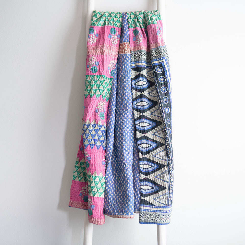 Large Kantha Quilt LK423 - Handmade Cotton Patchwork Bedspread for Boho Home Decor | Perfect for Bedroom, Living Room & Cozy Throw Blanket