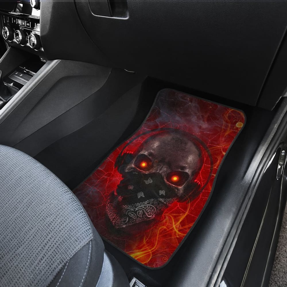 Gothic Skull Car Floor Mats with Red Fire Music Headphones - Heavy Duty All-Weather Protection for Cars, Trucks & SUVs - Perfect for Rock Music Lovers & Gothic Style Enthusiasts