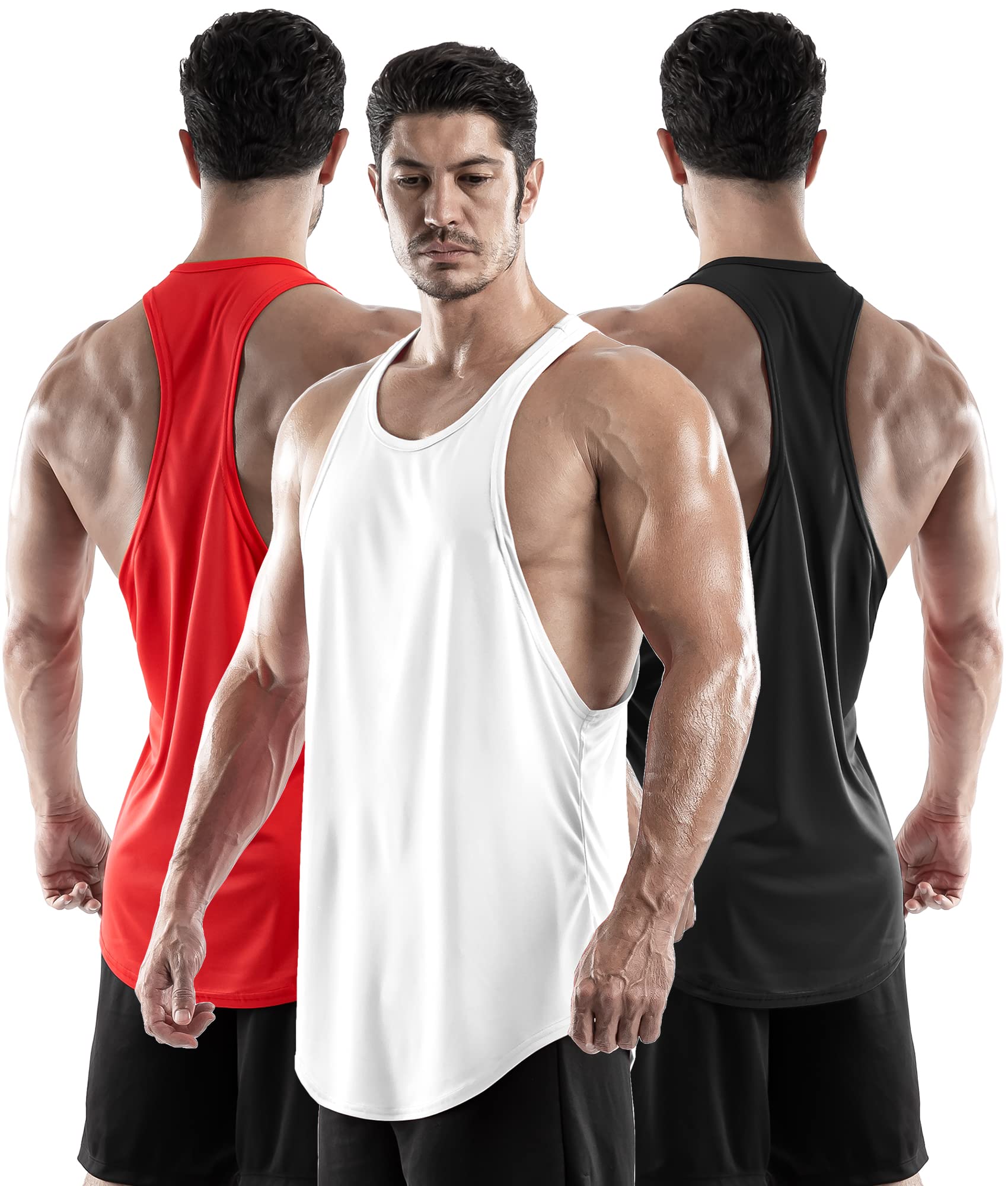 DRSKIN Men's 3 Pack Y-Back Muscle Tank Tops - Breathable Workout Shirts for Bodybuilding, Gym & Fitness Training - Moisture Wicking Sleeveless Athletic Shirts for Men (Great for Weightlifting, Running & Summer Workouts)