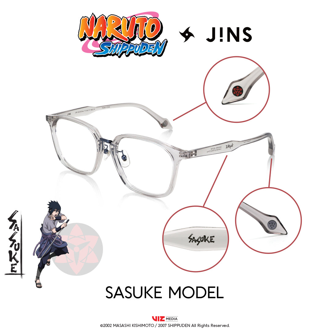 JINS x NARUTO SASUKE Model Gray Glasses - Anime Inspired Eyewear for Naruto Fans - Perfect for Cosplay, Collecting, and Everyday Wear
