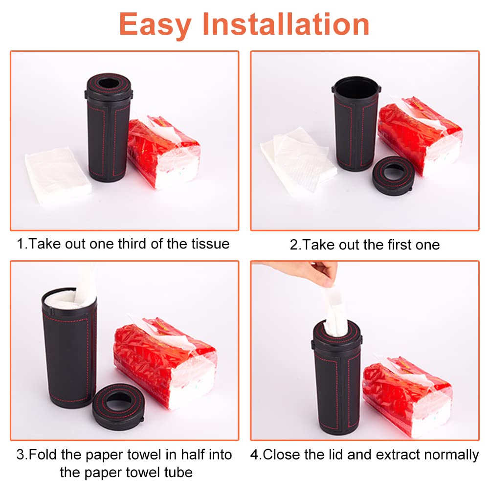 PU Leather Car Tissue Holder - 2.75'' Diameter Round Tissue Box for Car Cup Holder | Holds Up to 30 Tissues | Perfect for Road Trips, Commuting & Travel Accessories