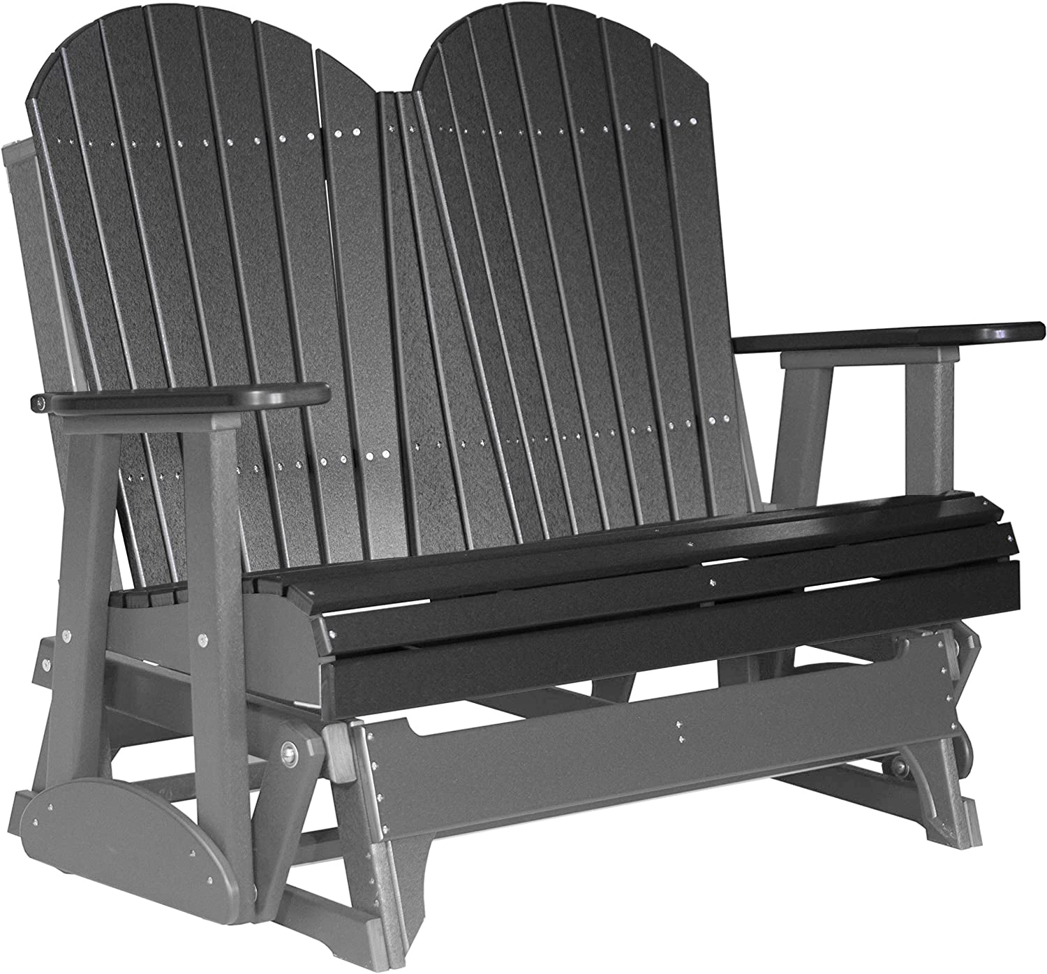 LuxCraft 4 ft. Black Recycled Plastic Adirondack Outdoor Glider Chair - Perfect for Patio, Garden, Deck & Backyard Relaxation