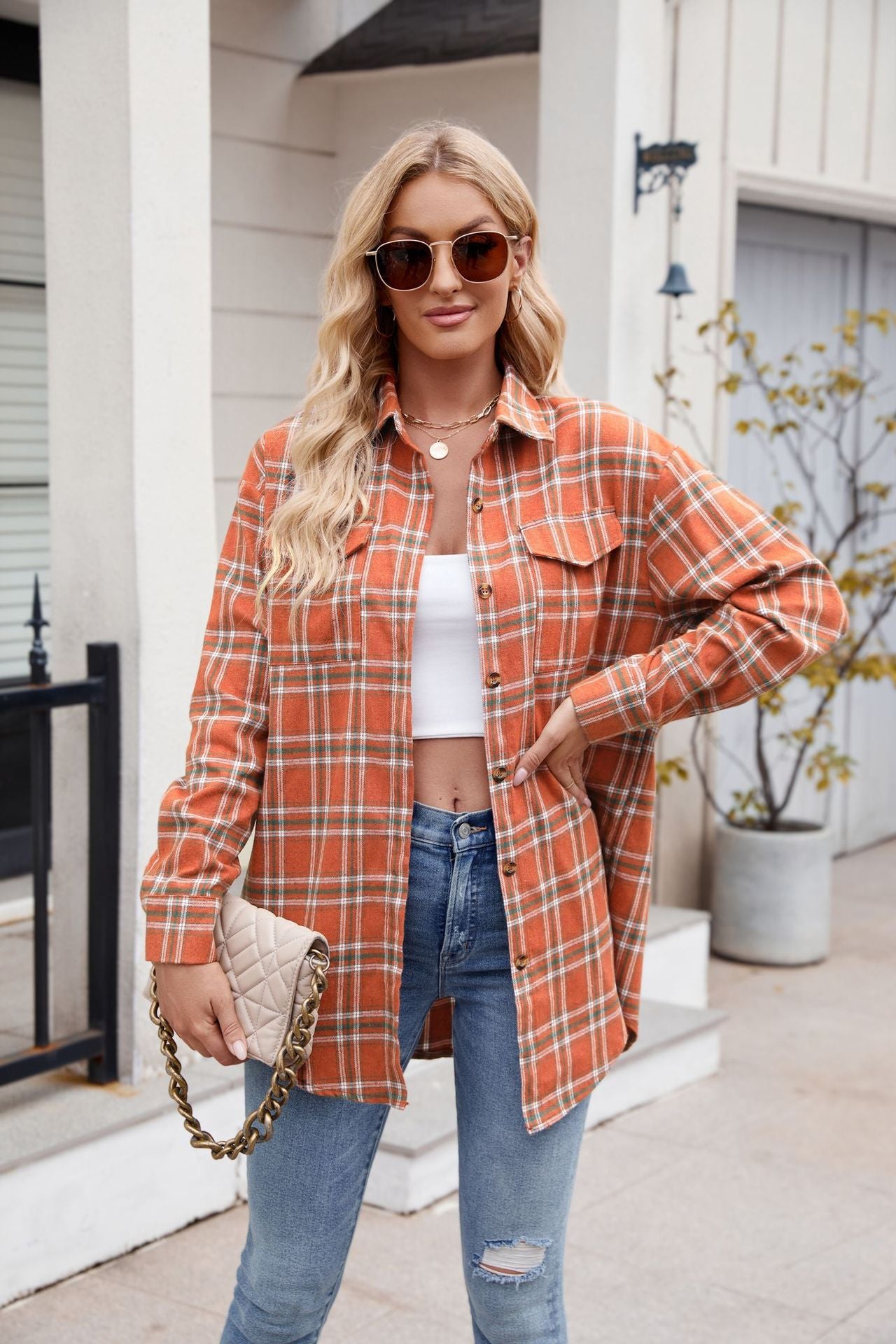 Mandy Plaid Button-Up Long Sleeve Shirt for Women - Stylish Casual & Office Wear - Perfect for Fall, Winter & Layering Outfits