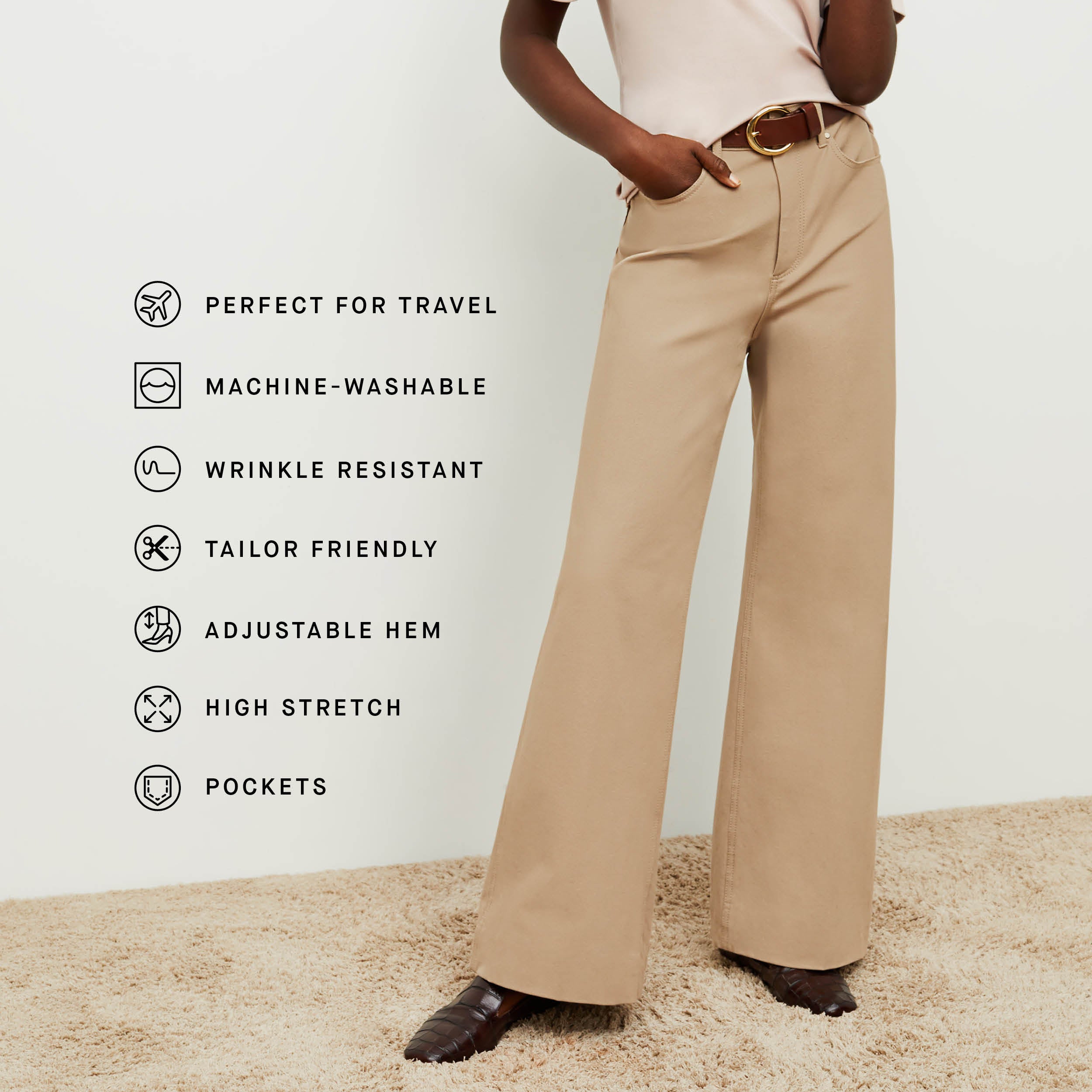Milo Wide Leg Eco-Friendly Jeans for Women - Better Than Denim, Comfortable High Waist Stretch Pants (Fawn Color) - Perfect for Casual Wear, Office Outfits & Weekend Brunch