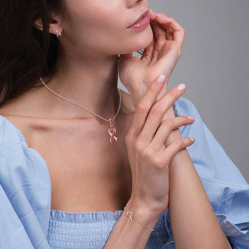 Faith Over Fear Rose Gold Ribbon Bracelet with Pavé Pink Sapphires - Inspirational Jewelry for Women, Gift for Her, Motivational Accessory for Daily Wear & Special Occasions