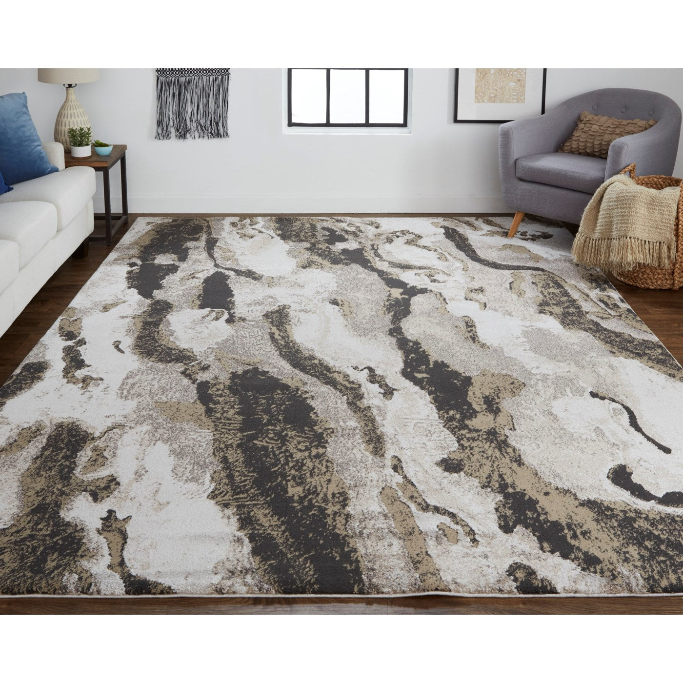 Premium Vancouver Charcoal Beige Area Rug - Soft & Durable Modern Home Decor for Living Room, Bedroom, Office - Easy to Clean & Stain Resistant