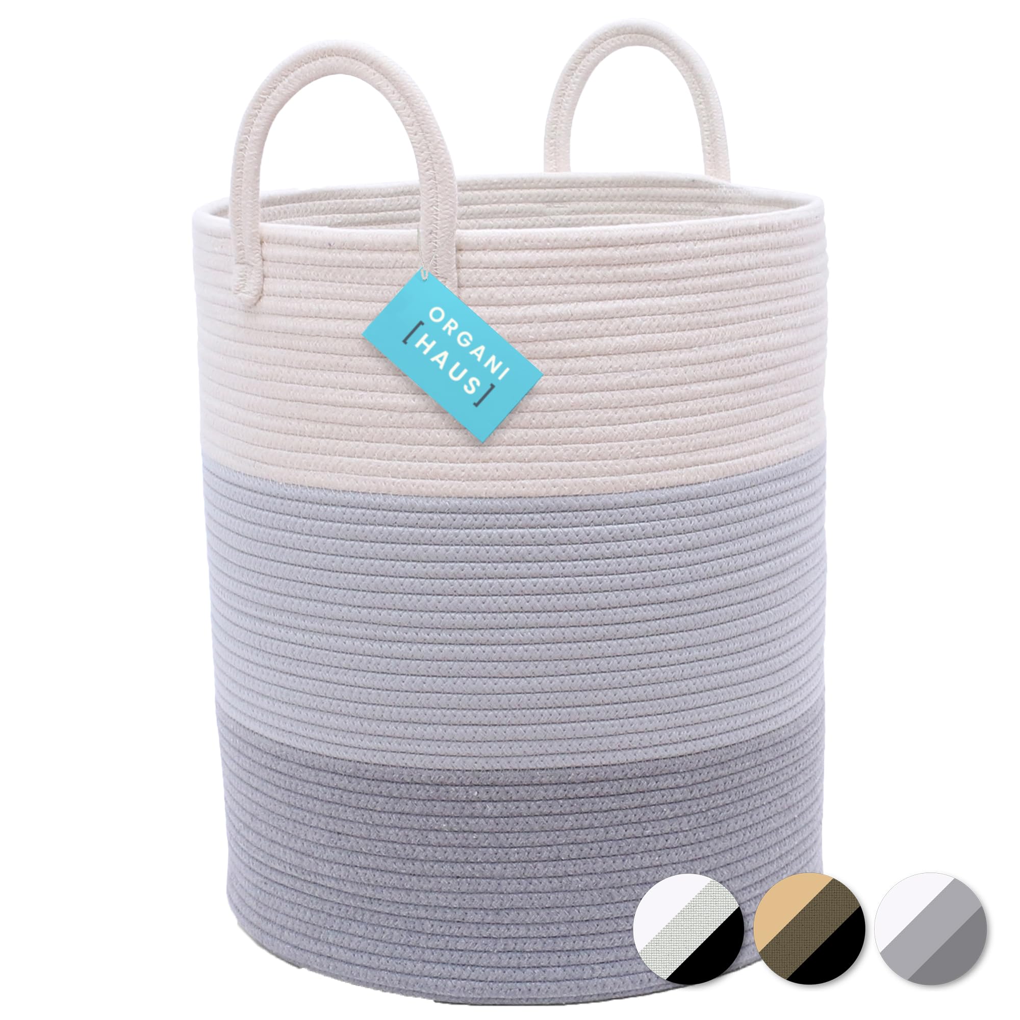 OrganiHaus Gray Nursery Laundry Basket 15x18 Inch - Farmhouse Style Extra Large Storage Hamper for Baby Clothes, Blankets & Toys - Soft Woven Pillow Basket for Living Room, Nursery & Kids' Room Organization