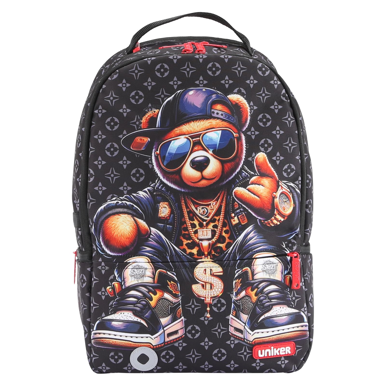 UNIKER 15.6 Inch Water Resistant Travel Laptop Backpack - Stylish Graffiti Design Work Backpack for Men & Women - Durable Computer Bag for Business, Commuting & College - Features Fortune Bear Print