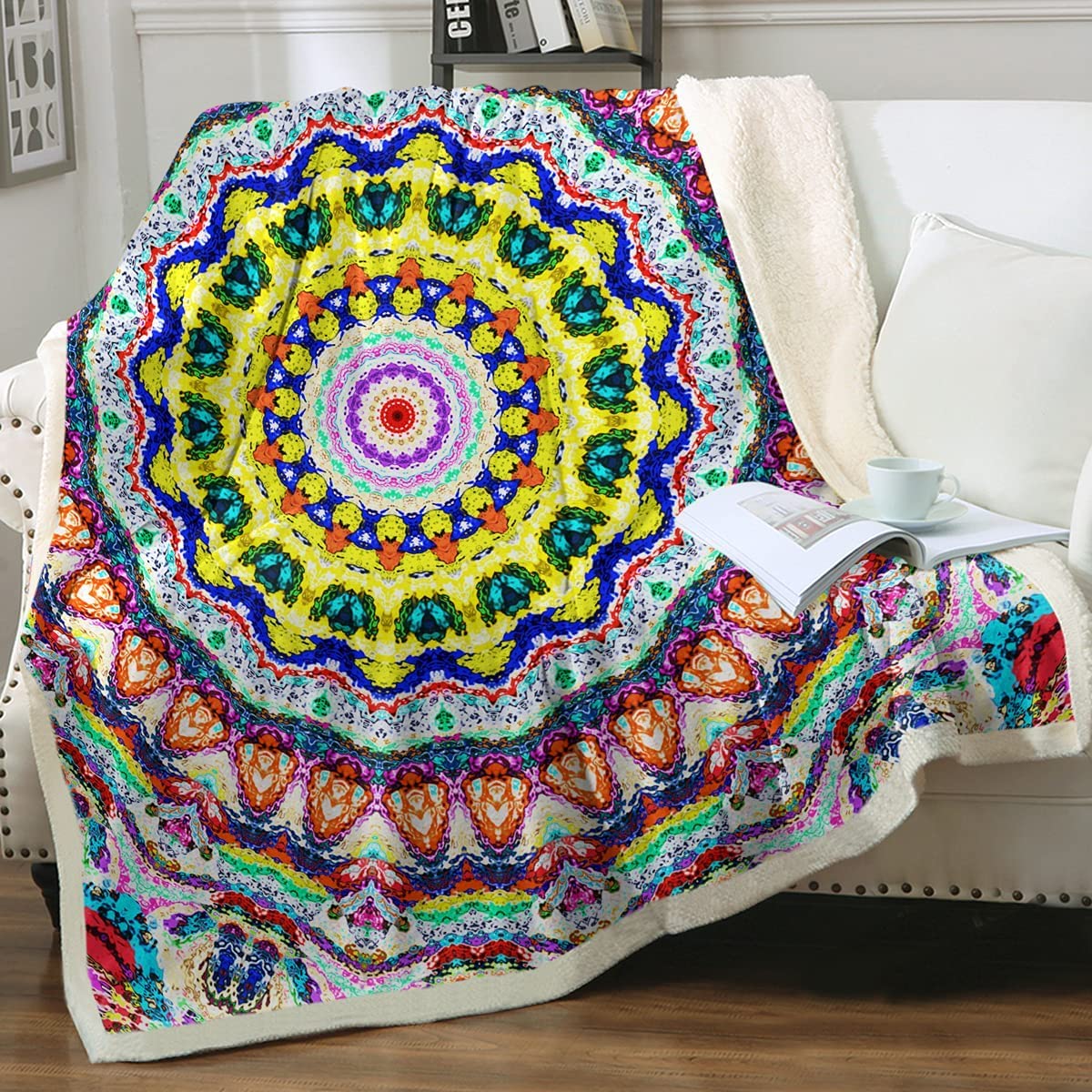 Sleepwish Mandala Tie Dye Luxury Sherpa Blanket - Colorful Kaleidoscopic Plush Throw - Reversible Fleece Blanket for Bed, Couch & Baby (30