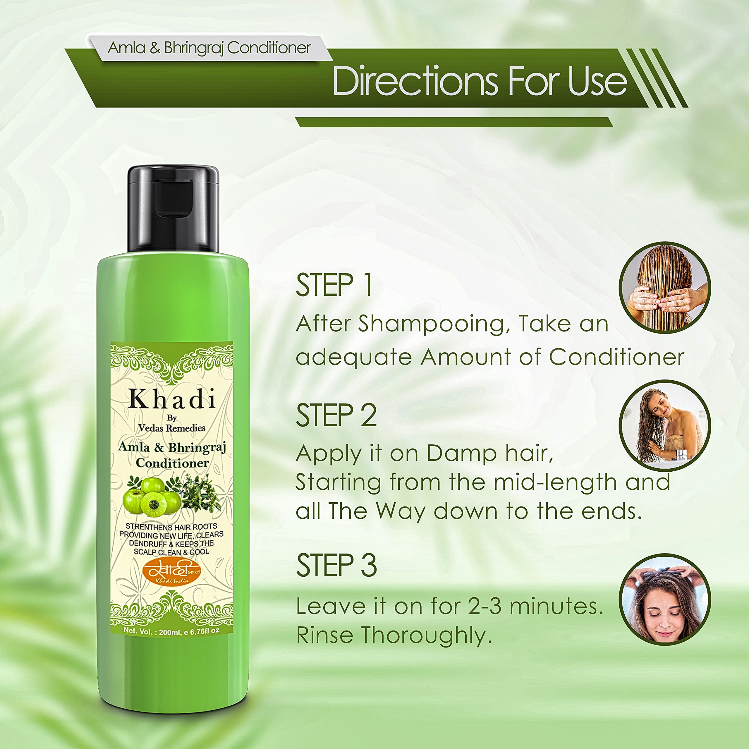 Khadi Vedas Remedies Amla & Bringraj Herbal Ayurvedic Hair Conditioner 200ml - Natural Hair Fall Control for Women & Men | 5X Damage Repair with Herbal Ingredients | Perfect for Dry, Damaged Hair & Daily Nourishment
