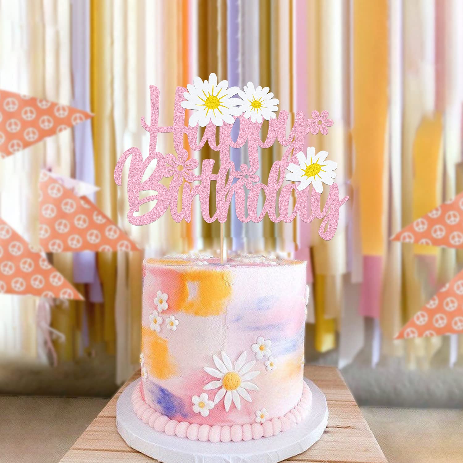 Pink Daisy Flower Cake Topper - Summer Chrysanthemum Birthday Party Decorations for Kids, White Daisy Theme Party Supplies | Perfect for Birthday Cakes, Baby Showers & Summer Celebrations