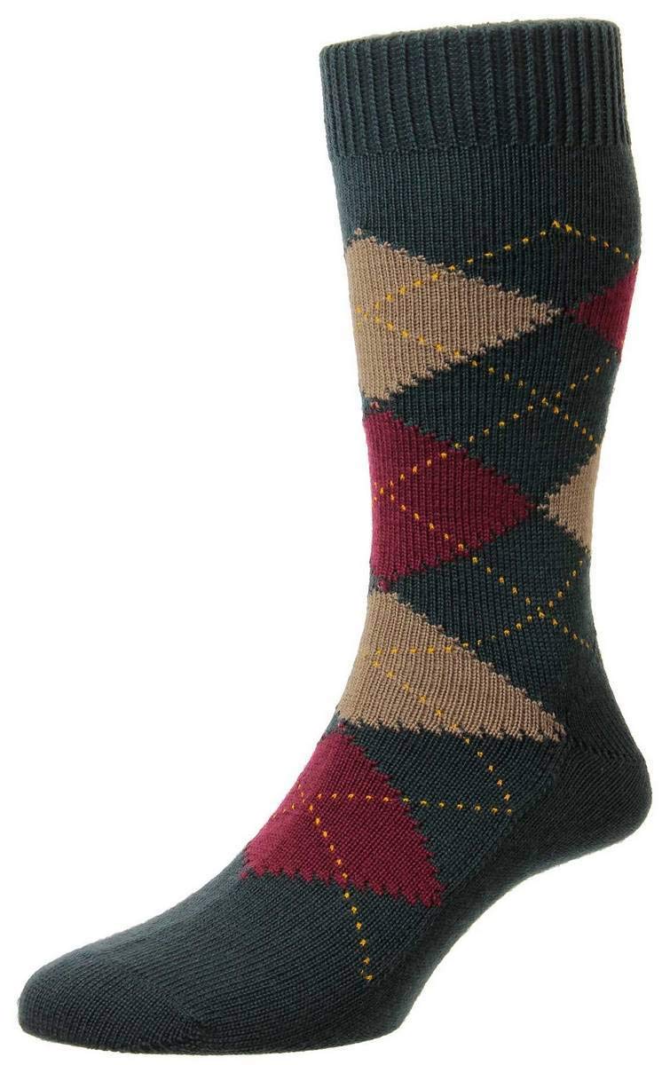Premium Men's Racton Argyle Merino Wool Socks - Dark Navy Blue, Comfortable & Breathable for Winter, Dress Shoes & Office Wear