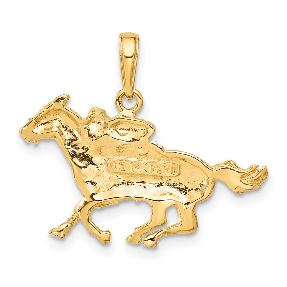 Gold Jockey on Horse Large Pendant Necklace - Model C3568 | Equestrian Jewelry for Horse Lovers & Riders