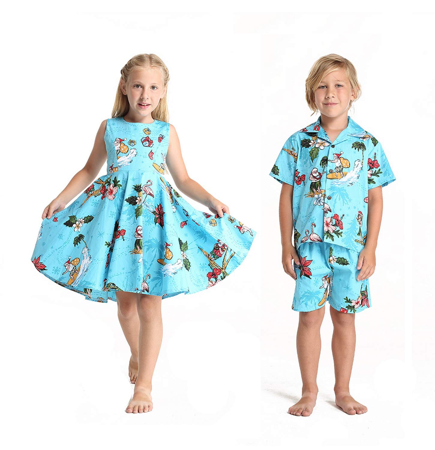 **Matching Hawaiian Luau Outfits for Siblings - Boy & Girl Christmas Santa in Hawaii Costumes - Perfect for Family Photos, Holiday Parties & Tropical Vacations**