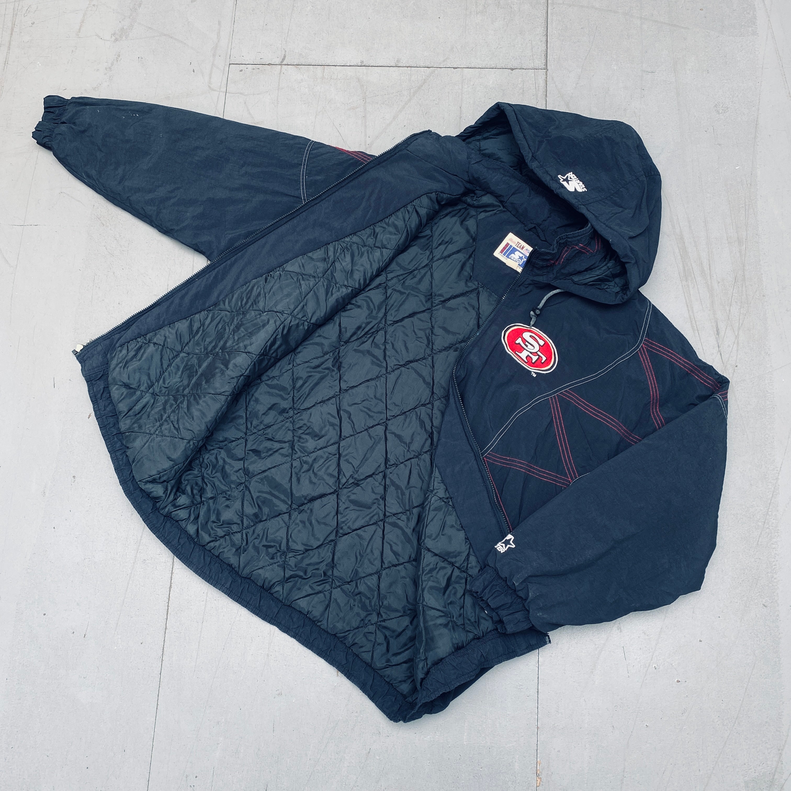 Vintage 1990s San Francisco 49ers Blackout Full-Zip Starter Jacket XXL - NFL Football Fan Gear for Game Day & Retro Sports Fashion