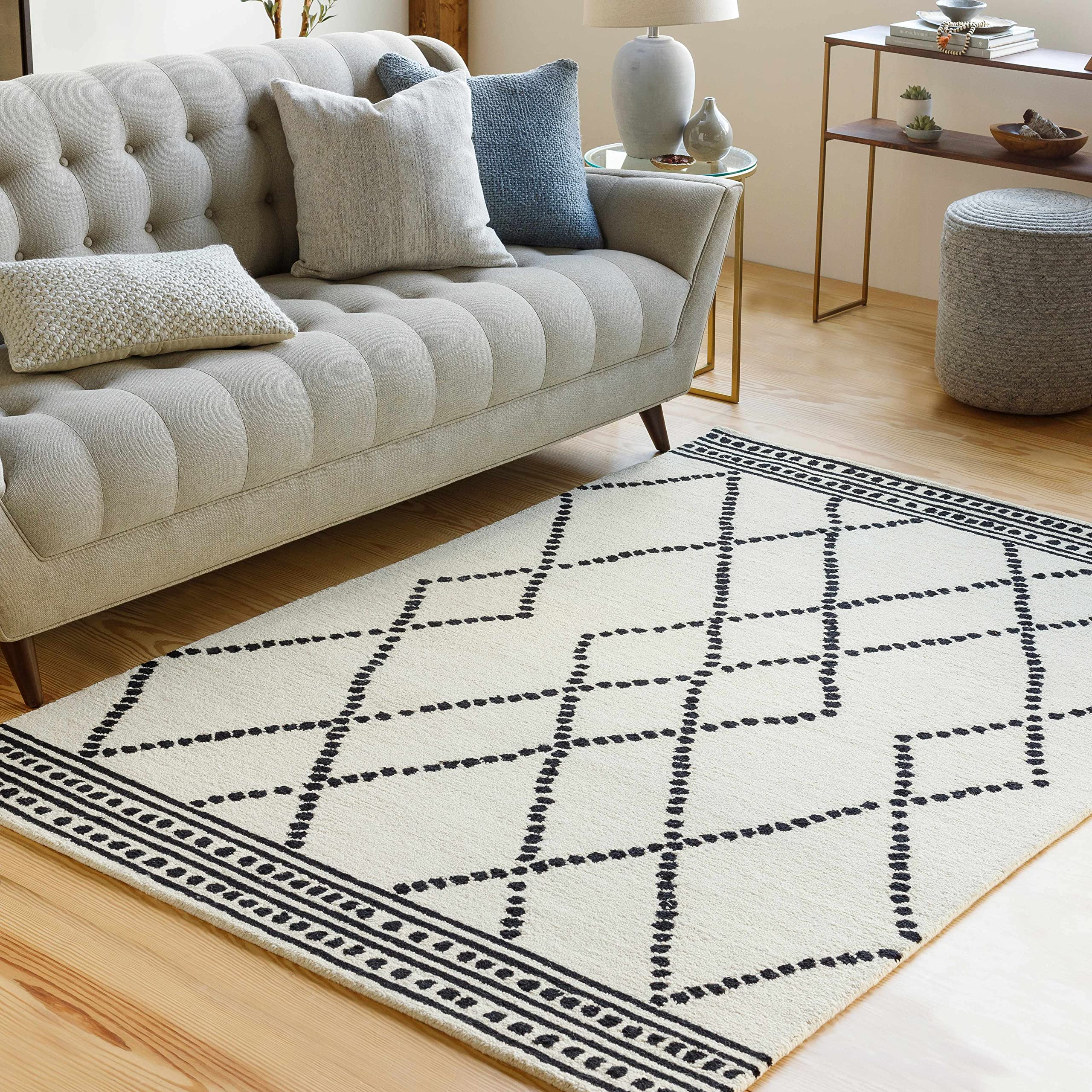 Hauteloom Tamayo Wool Area Rug 8' x 10' - Modern Black & Beige Living Room Bedroom Rug - Soft & Durable for Home Decor, Office, Dining Room