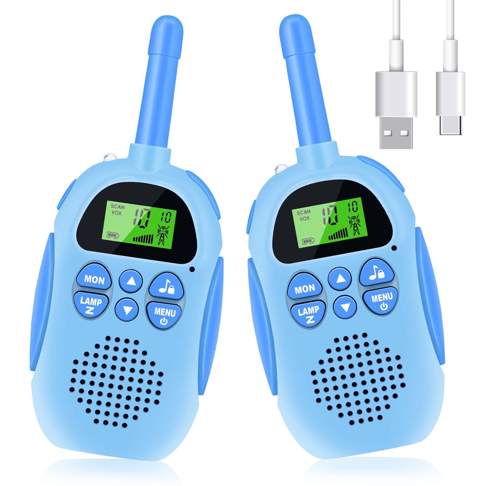 Visanol Kids Walkie Talkies 2 Pack - Rechargeable 22-Channel Two-Way Radios with 3KM Range for Boys & Girls Ages 3-12 | Perfect for Outdoor Adventures, Hiking, Camping & Backyard Play (Blue)